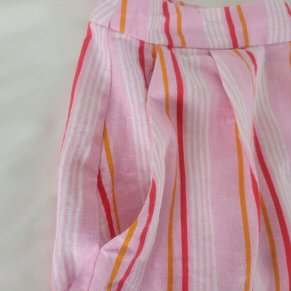 Lush Shorts Womens Small Pink Linen Blend High Rise Mom Candy Striped Zip Up - Picture 11 of 13